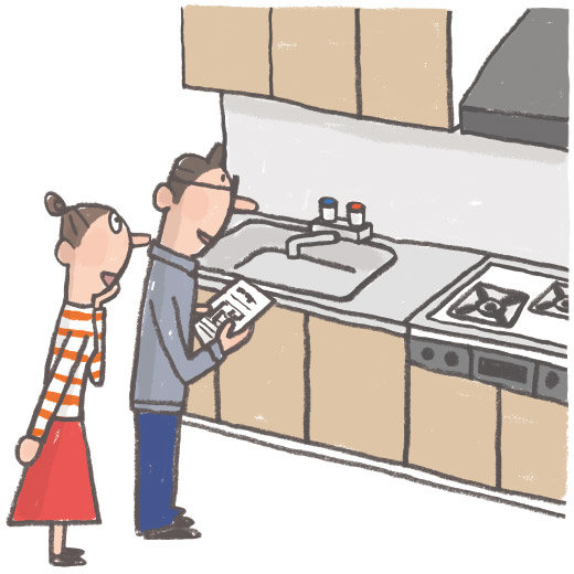 キッチンリフォームの現場を確認イラスト