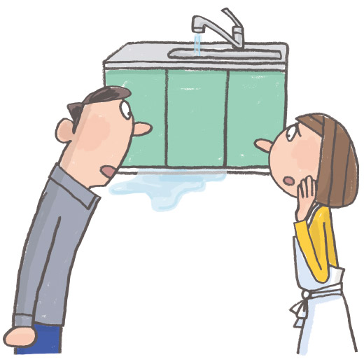 水漏れの現場を確認イラスト