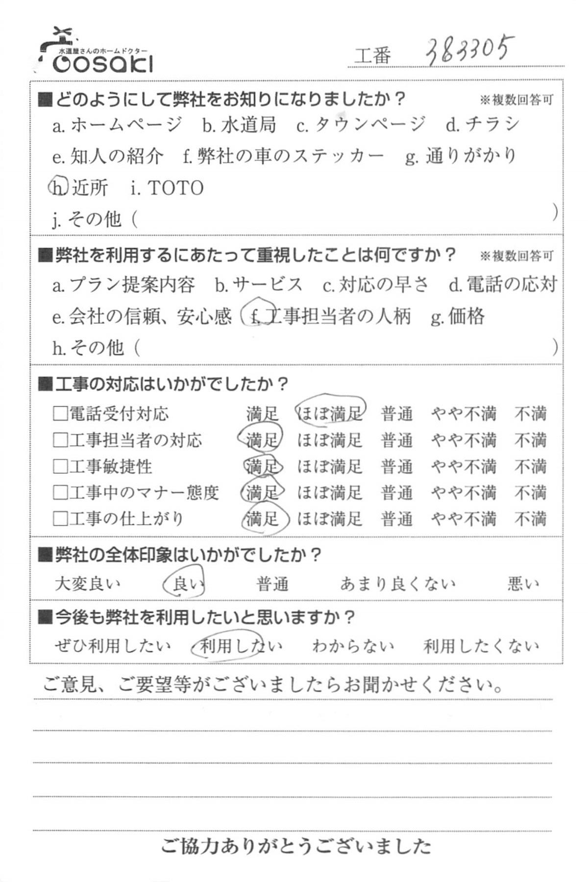 お客様の声 No383305